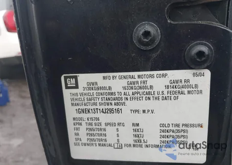 2004 Chevrolet Tahoe Lt из США, поврежденный, VIN 1GNEK13T14J295161